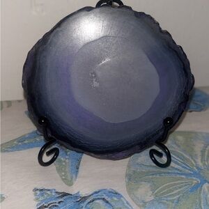 Purple dyed agate slice with stand